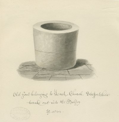 Font i Leek Church: sepia-tegning av John Buckler