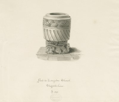 Font i Longdon Church: sepia-tegning av John Buckler