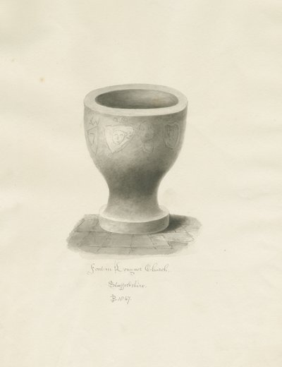 Font i Longnor Church: sepia-tegning av John Buckler