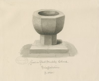 Font i Madeley Church: sepia-tegning av John Buckler