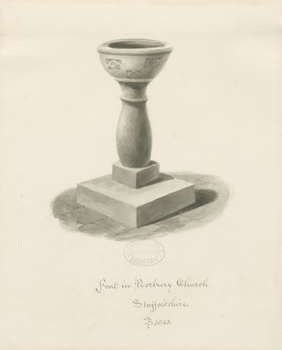 Font i Norbury Church: sepia vasketegning av John Buckler
