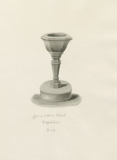 Font i Okeover Church: sepia-tegning av John Buckler