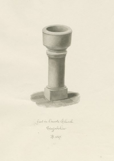 Font i Onecote Church: sepia-tegning, 1847 av John Buckler