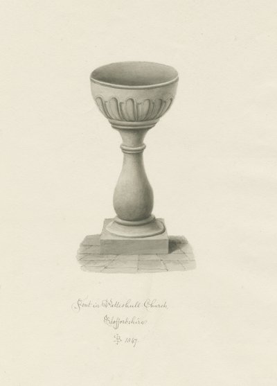 Font i Patshull kirke: sepia-tegning av John Buckler