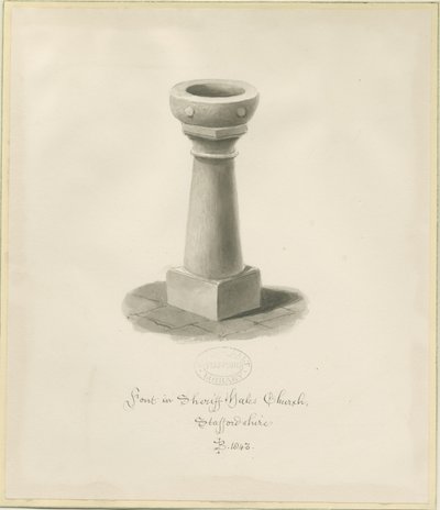 Font i Sheriffhales Church: sepia-tegning av John Buckler