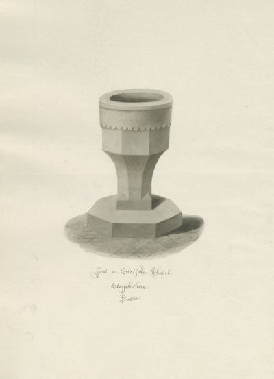 Font i Statfold kapell: sepia-tegning, 1848 av John Buckler
