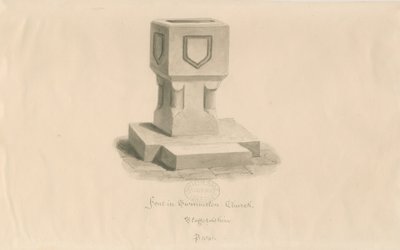Font i Swynnerton Church: sepia-tegning av John Buckler