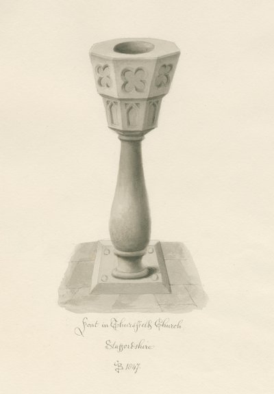 Skrift i Thursfield Chapel: sepia vasketegning av John Buckler