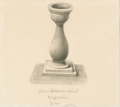 Font i Wolstanton Church: sepia-tegning av John Buckler