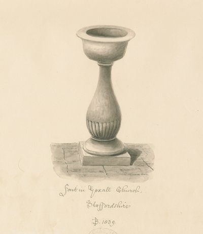 Font i Yoxall Church: sepia-tegning, 1839 av John Buckler