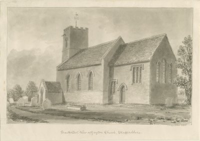 Gayton Church: sepia-tegning, 1841 av John Buckler
