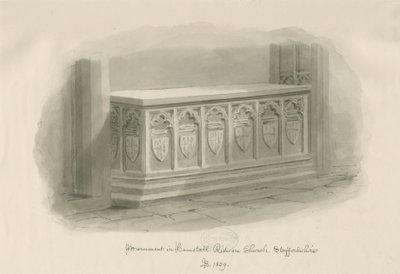Hamstall Ridware Church - Monument: sepia vasketegning, 1839 av John Buckler