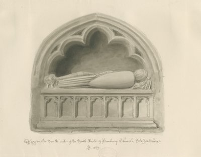 Hanbury Church - Effigy [av Sir John Hanbury]: sepia-tegning av John Buckler