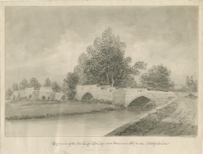 Handsacre - Old High Bridge: sepia-tegning, 1839 av John Buckler