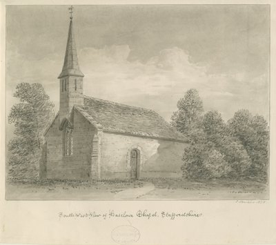 Haselour kapell: sepia-tegning, 1828 av John Buckler
