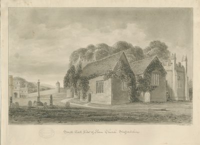 Ilam kirke: sepia-tegning, 1839 av John Buckler