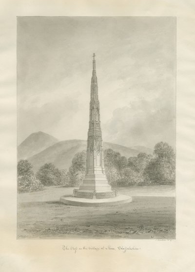 Ilam Village - Cross: sepia-tegning av John Buckler