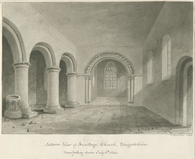 Interiør i Armitage Church: sepia-tegning, 6. juli 1844 av John Buckler