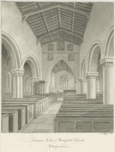 Interiør av Mayfield Church: sepia vasketegning, 1844 av John Buckler