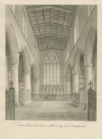 Interiør i Penkridge Church: sepia-tegning av John Buckler