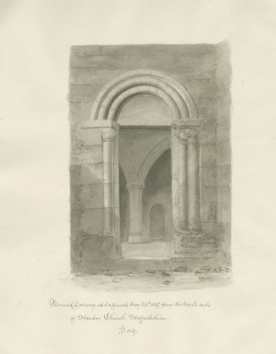 Interiør i Standon Church: sepia-tegning, 24. mai 1847 (tegning) av John Buckler