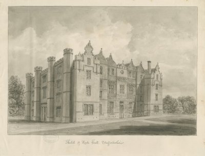 Keele Hall: sepia-tegning av John Buckler