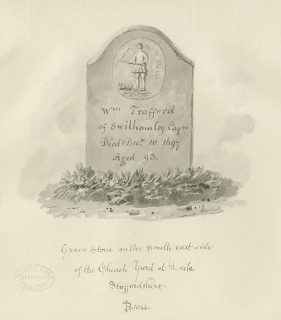 Leek Church - Gravstein: sepia tegning av John Buckler