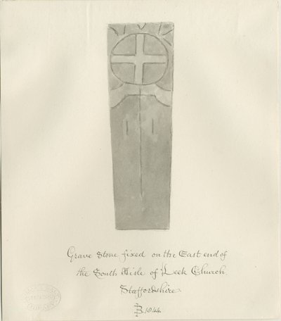 Leek Church - Gravstein: sepia tegning av John Buckler