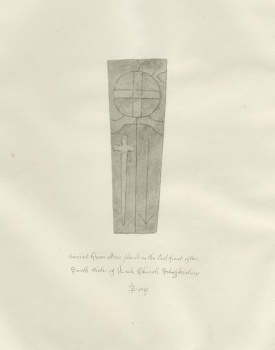 Leek Church - Gravstein: sepia tegning av John Buckler