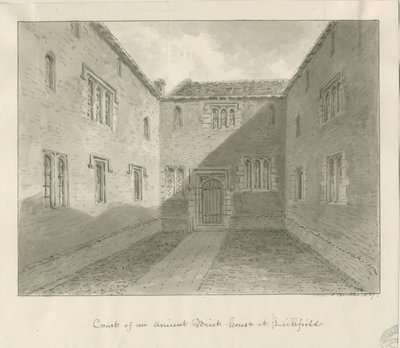 Lichfield - Court Yard of Old House in The Close: sepia-tegning av John Buckler