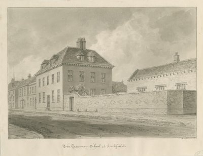 Lichfield - Grammar School: sepia-tegning av John Buckler