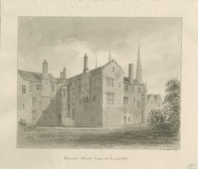 Lichfield - Old House in The Close: sepia-tegning av John Buckler