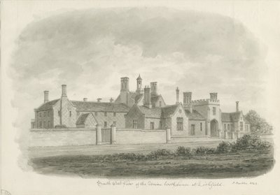 Lichfield - Union Workhouse: sepia-tegning av John Buckler