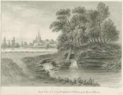 Lichfield Cathedral - East View: sepia-tegning, 1844 av John Buckler