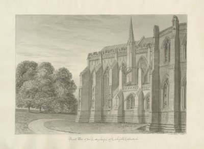 Lichfield Cathedral - North View: sepia-tegning, 1845 av John Buckler