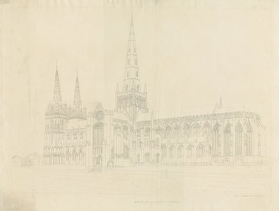 Lichfield Cathedral - South East View: konturetsing, nd [1808] av John Buckler
