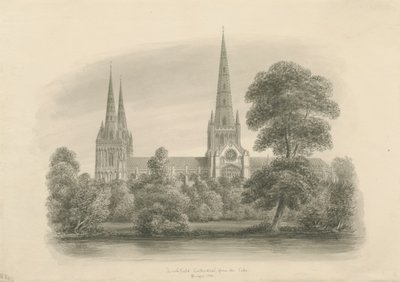 Lichfield Cathedral - South View: sepia-tegning, 1841 av John Buckler