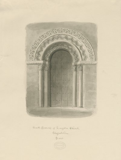Longdon Church - South Doorway: sepia-tegning av John Buckler