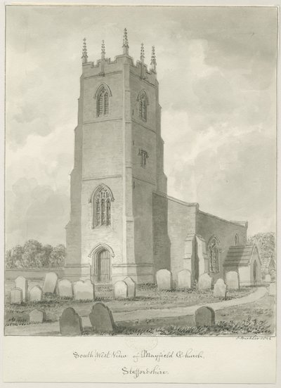 Mayfield Church: sepia-tegning av John Buckler