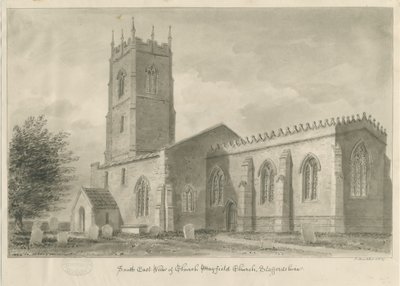 Mayfield Church: sepia-tegning, 1839 av John Buckler