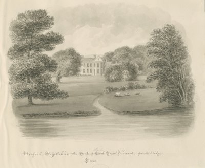 Meaford Hall: sepia vask tegning av John Buckler
