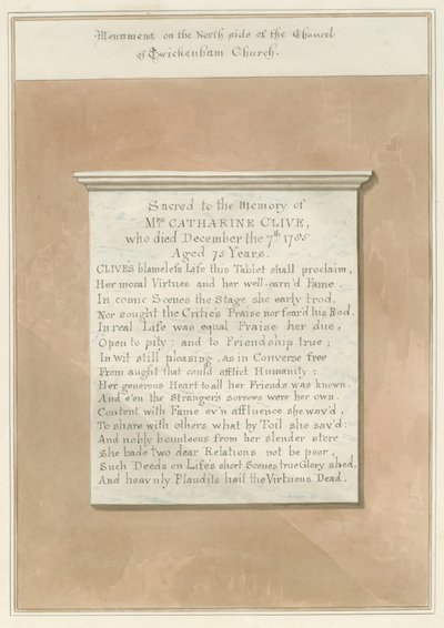 Middlesex - Twickenham Church - Monument: sepia-tegning av John Buckler