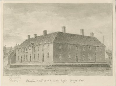 Newcastle-under-Lyme - Almshouses: sepia-tegning, 1840 av John Buckler
