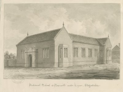Newcastle-under-Lyme - National School: sepia vask tegning av John Buckler