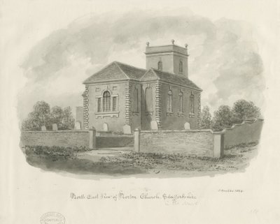 Norton-in-the-Moors kirke: sepia vask tegning av John Buckler