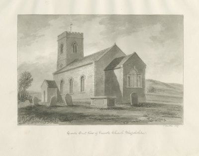 Onecote kirke: sepia vasketegning, 1847 av John Buckler