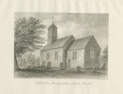 Patshull - Boningale kirke: sepia vask tegning av John Buckler