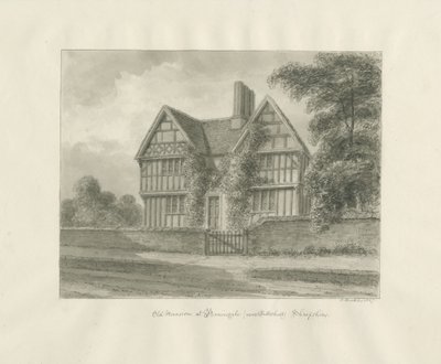 Patshull - Old Mansion at Boningale: sepia vasketegning, 1847 av John Buckler