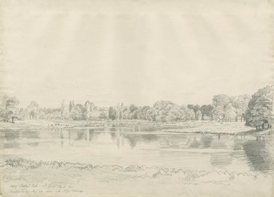 Patshull House - Park and Pool: blyanttegning, 25. august 1820 av John Buckler