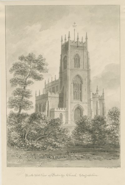 Penkridge Church: sepia-tegning av John Buckler